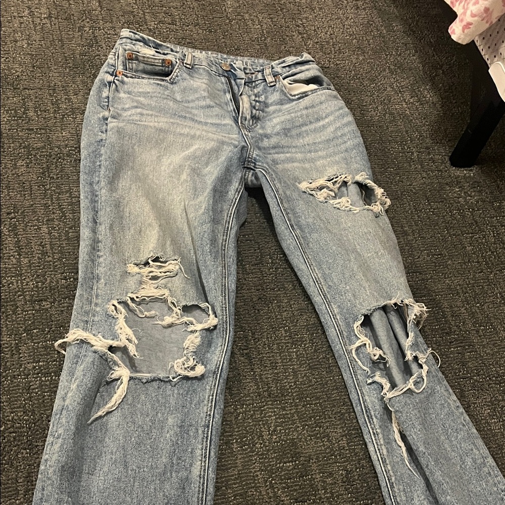 American Eagle Outfitters Ripped Light Blue Boyfriend Jeans